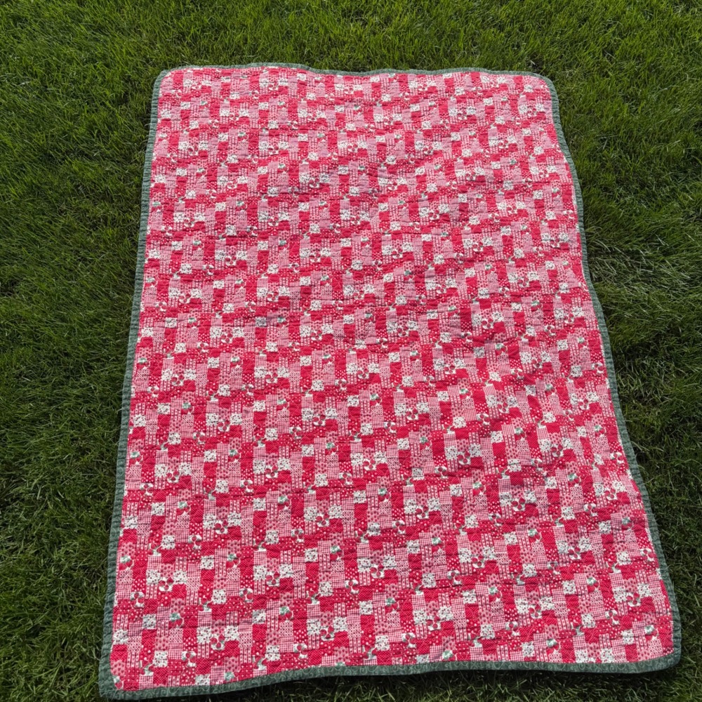 Handmade Strawberry short cake Patchwork Quilt Reversible Baby Lap Blanket 53x38